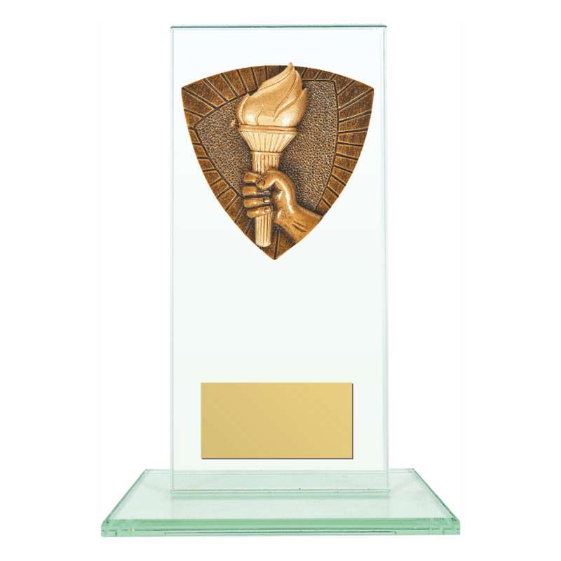 Jade Glass Stand Award with Resin Torch Trim 160mm – Clear