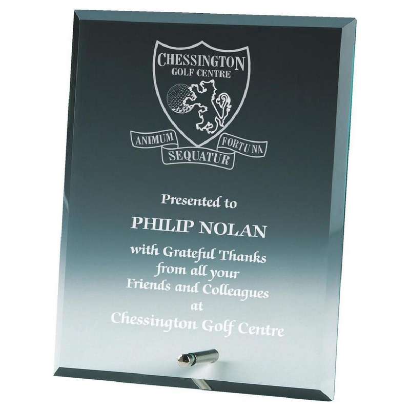Rectangle Jade Glass Award with Pin Stand 150mm – Jade