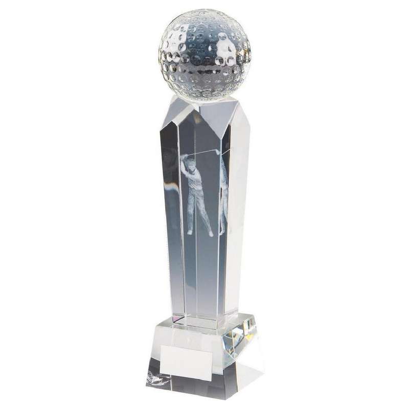 Crystal Column Award with 3D Golf Image (In Presentation Case) 170mm – Clear