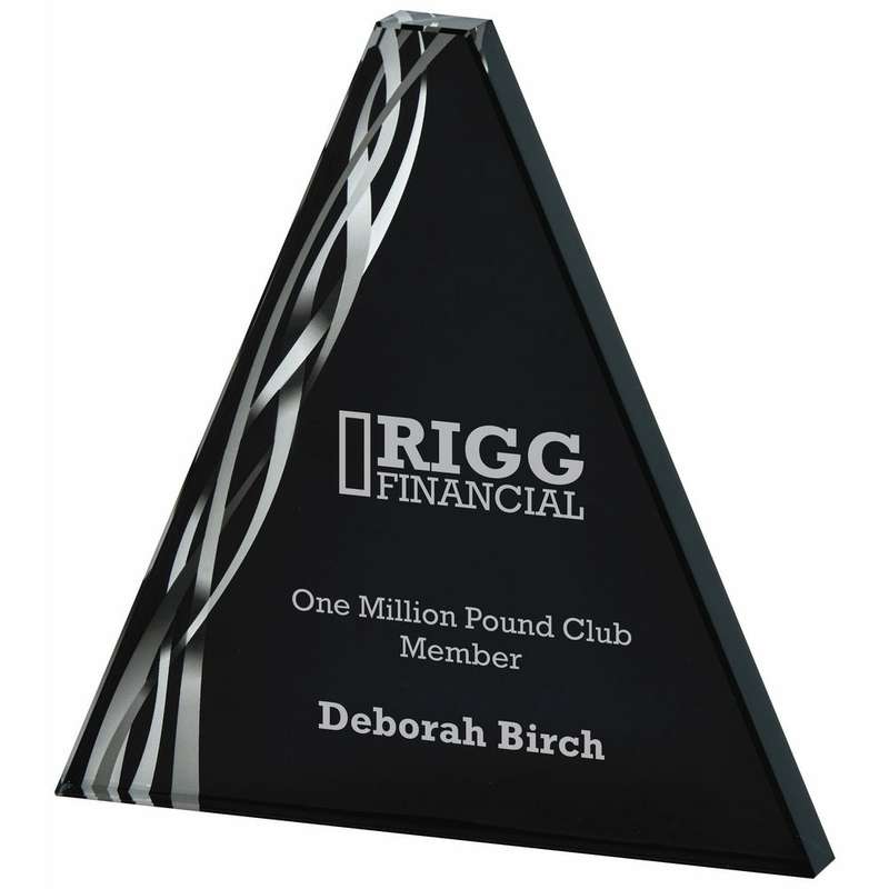 Triangular Silver Glass Award – Black Background 160mm – Clear