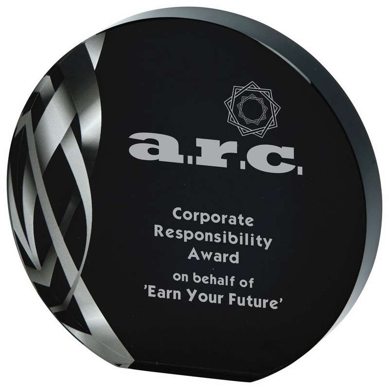 Circular Silver Glass Award – Black Background 110mm – Clear
