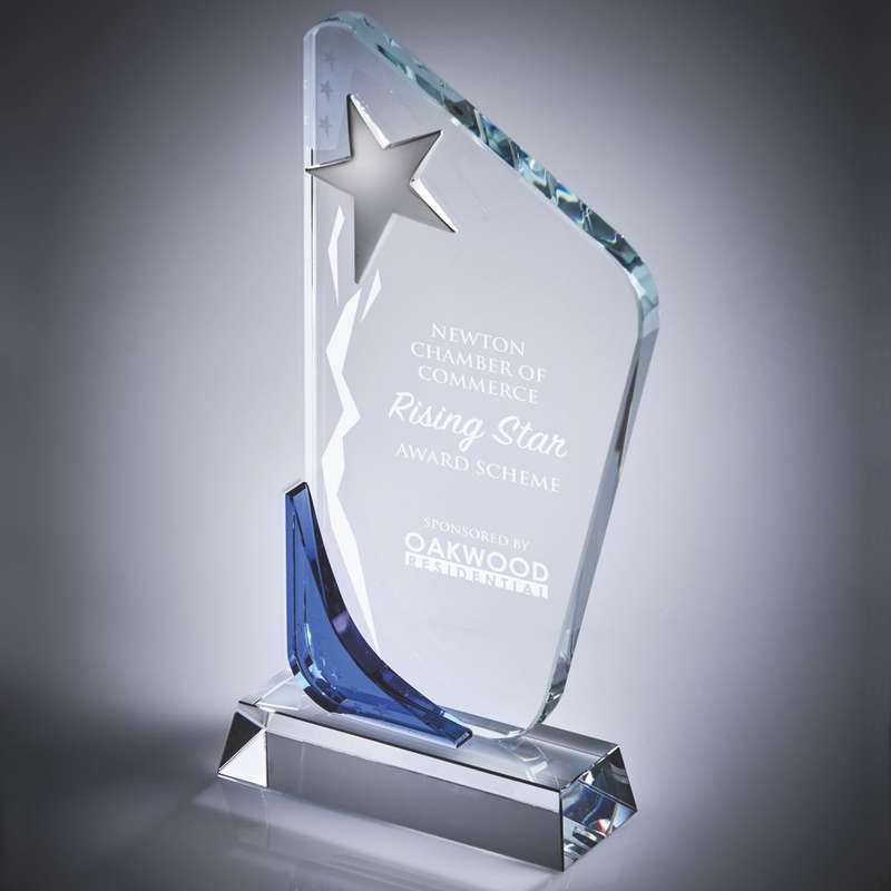 Silver Star/Clear Blue Glass Award 260mm – Blue