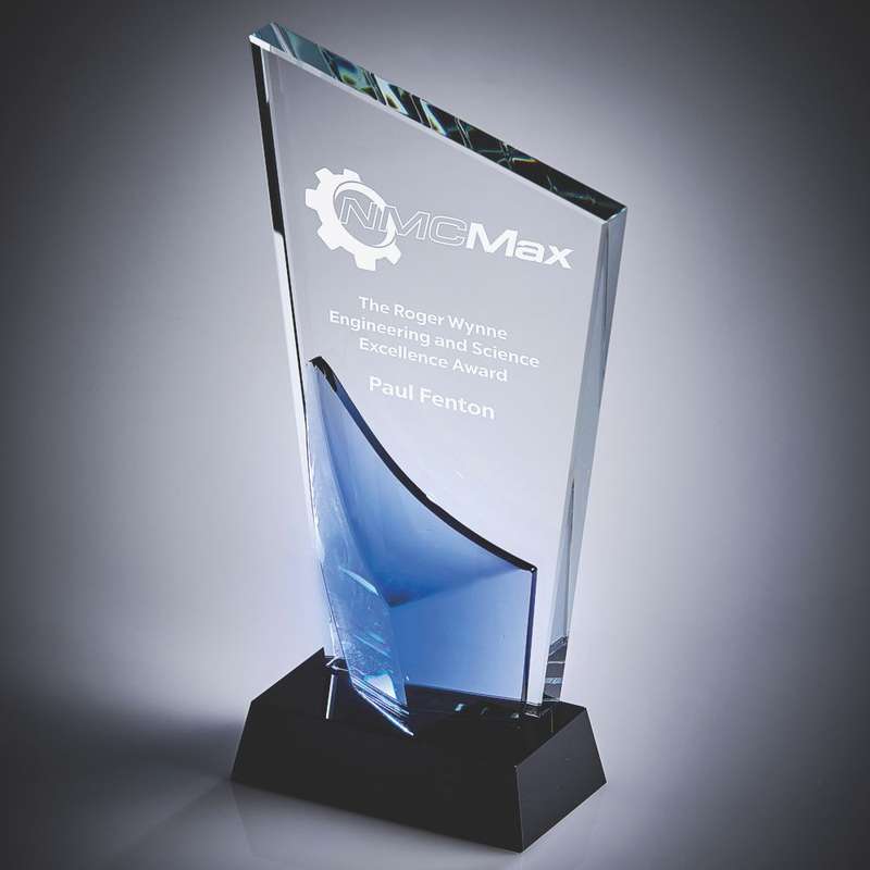 Clear Blue Glass Award with Black Base 250mm – Blue