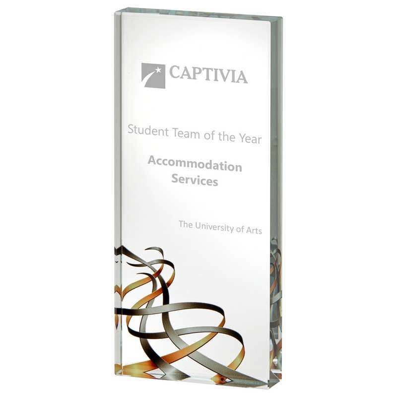 Silver/Gold Ribbon Glass Block Award 140mm – Silver/Gold