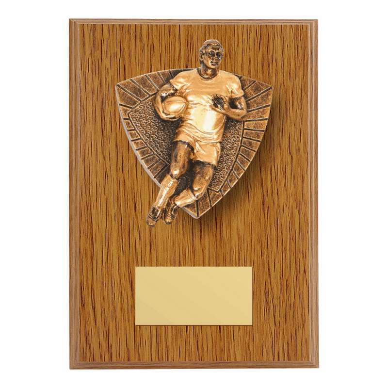 Wood Plaque with Resin Rugby Player Male Trim 150mm – Light Oak
