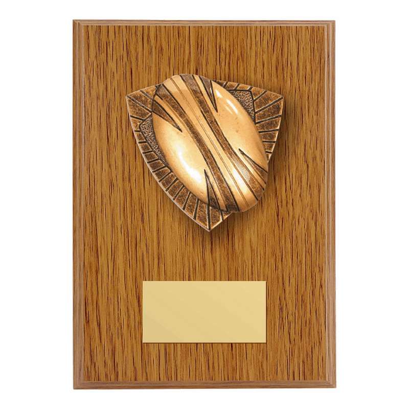Wood Plaque with Resin Rugby Ball Trim 150mm – Light Oak