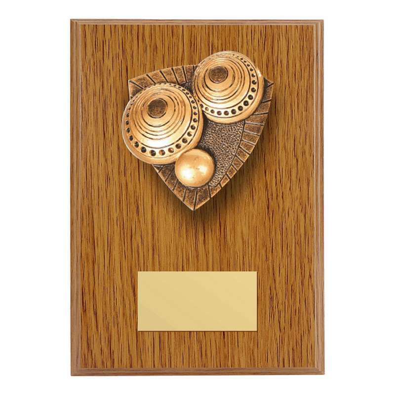 Wood Plaque with Resin Lawn Bowls Trim 150mm – Light Oak
