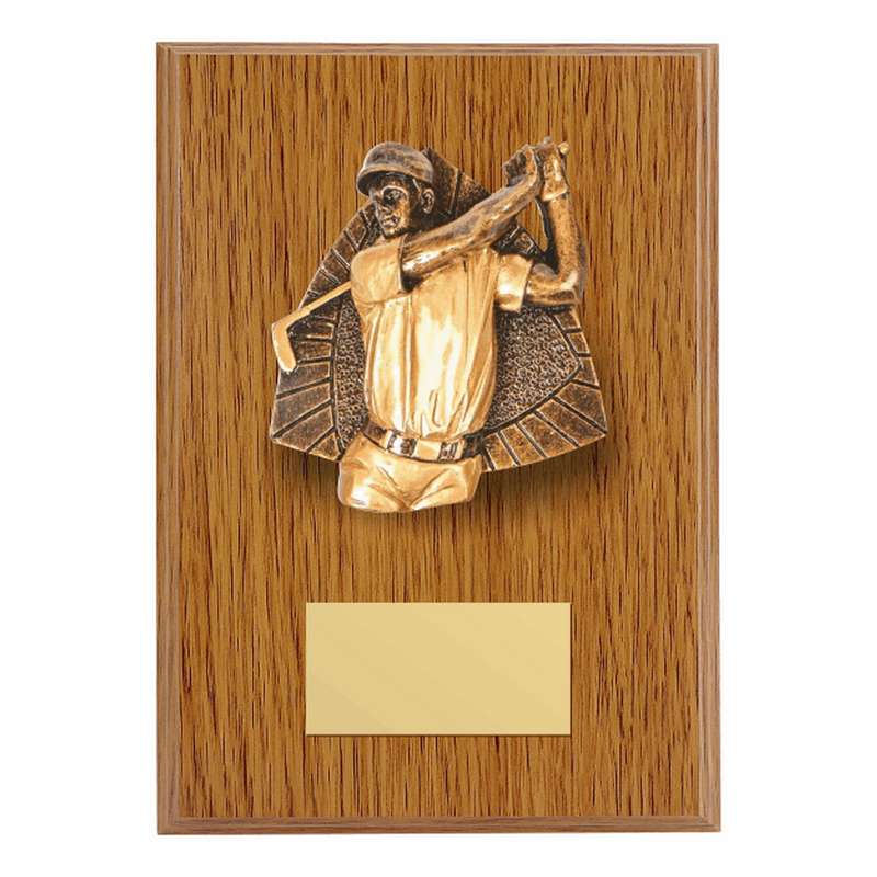 Wood Plaque with Resin Male Golf Trim 150mm – Light Oak