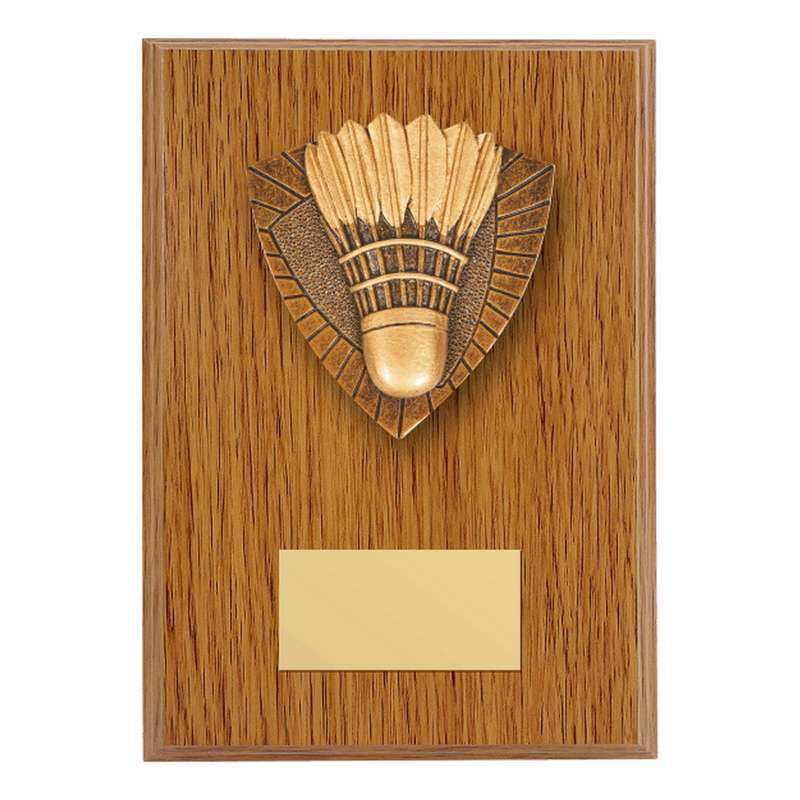 Wood Plaque with Resin Badminton Trim 150mm – Light Oak
