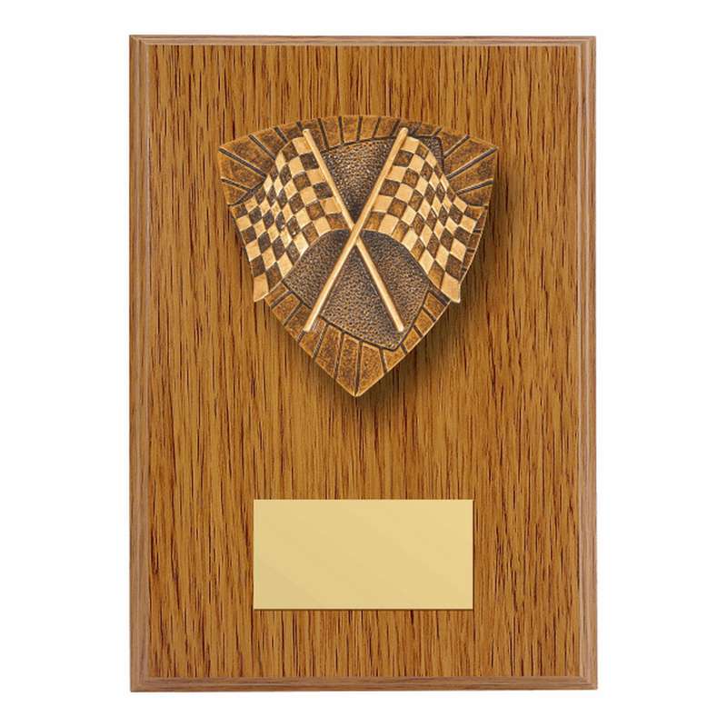 Wood Plaque with Resin Motorsports Flags Trim 150mm – Light Oak