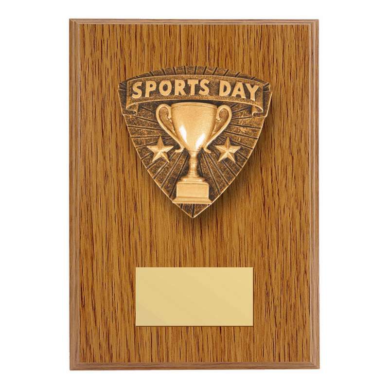Wood Plaque with Resin Sports Day Trim 150mm – Light Oak