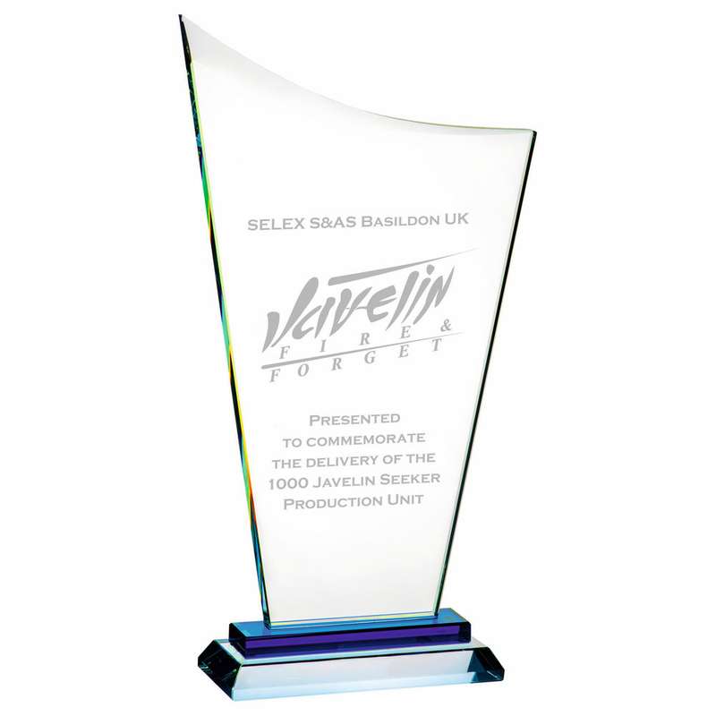 Crystal Award with Blue Base 215mm – Clear