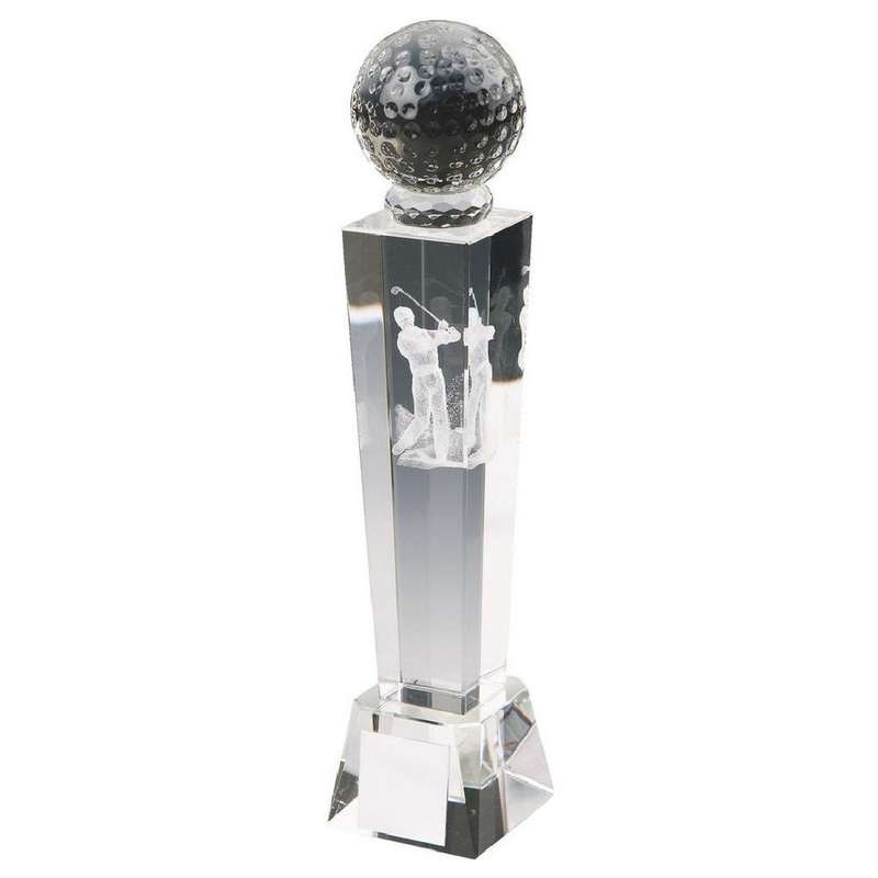 Crystal Column Award with 3D Male Golfer (In Presentation Case) 160mm – Clear